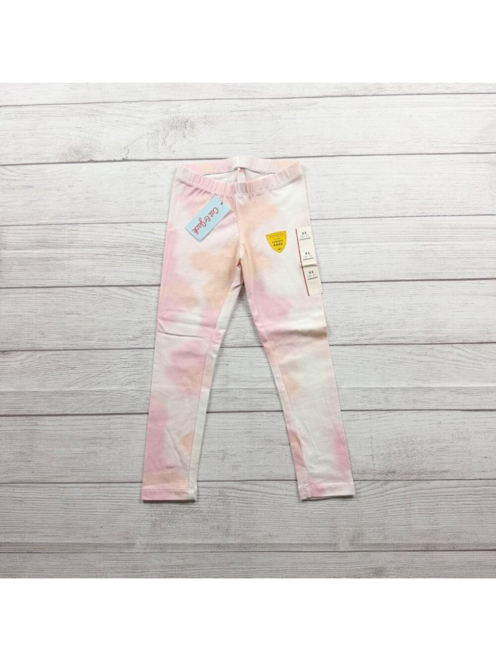 Cat & Jack Girls Tie Dye Leggings Elastic Waist Pastel Pink White Blend XS 4-5